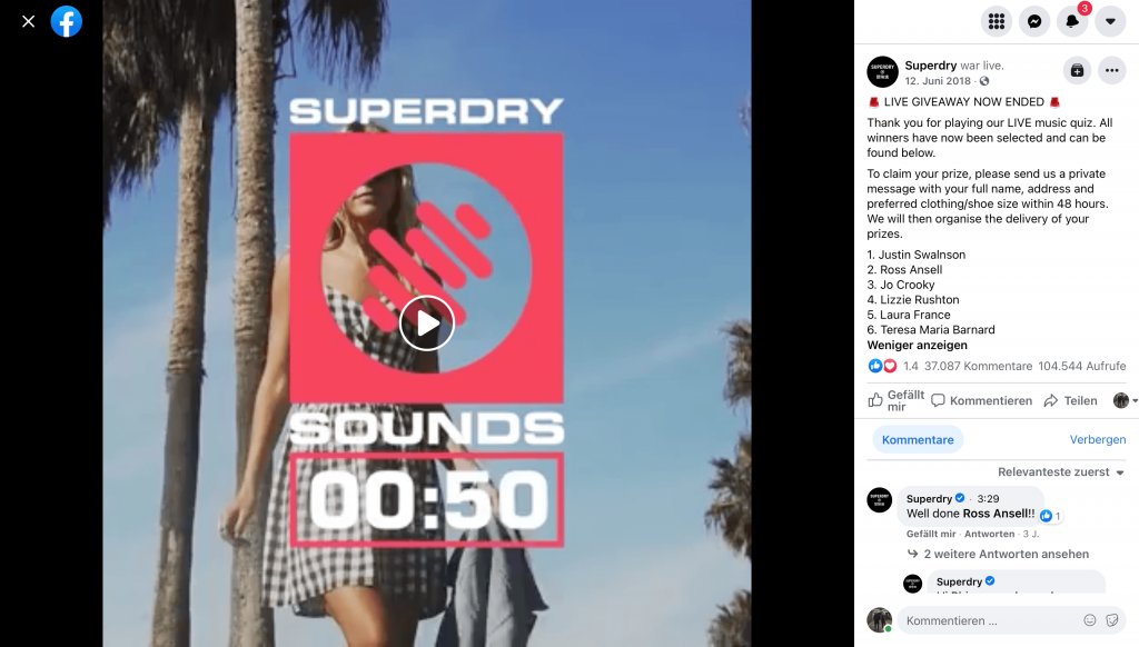 Superdry Facebook Live