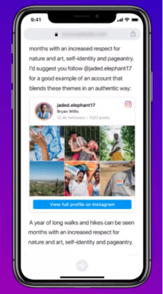 Einbettung des eigenen Instagram-Profils auf Drittanbieter-Webseiten